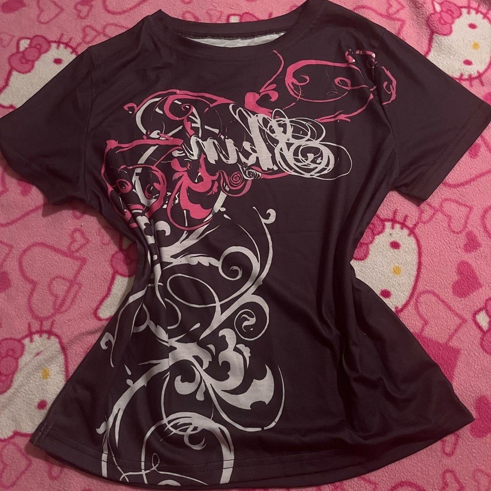SHEIN Black and Pink Swirl Graphic Tee